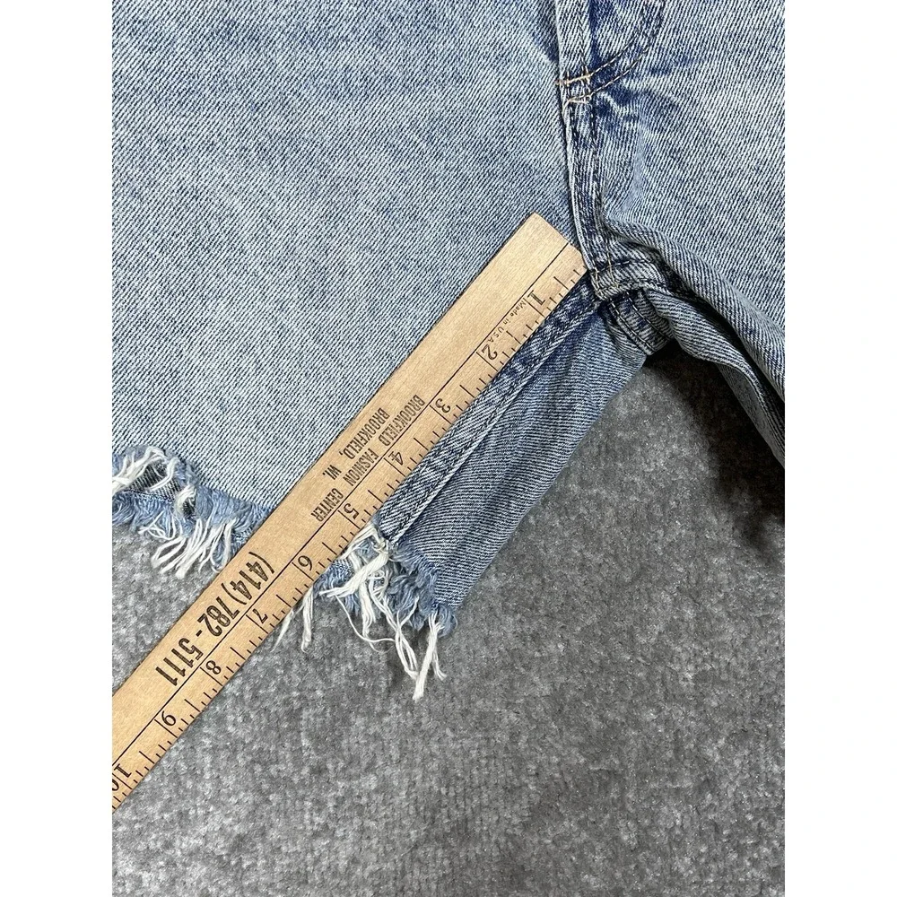 We The Free Baggy Tomboy Jean Shorts Womens Size 24 Blue Distressed Button Fly